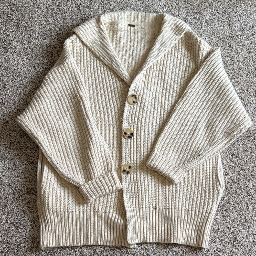 Free People Swim Too Deep Birch Cream Ribbed Women's Cardigan